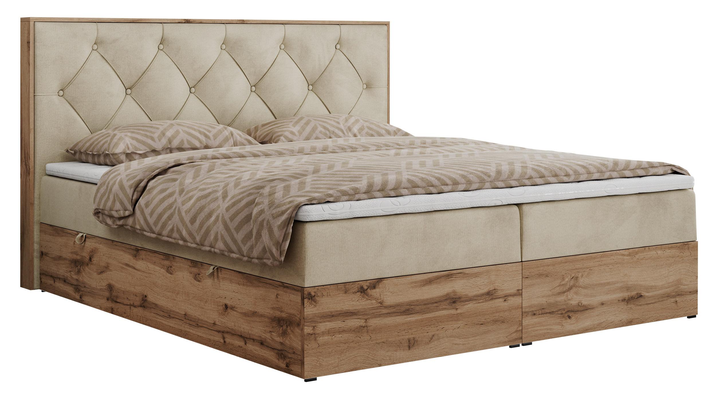 BOXBETT VENETO 160/200 Beige Velvet - H3 - Beige, Holz/Textil (160/200cm) - MKS
