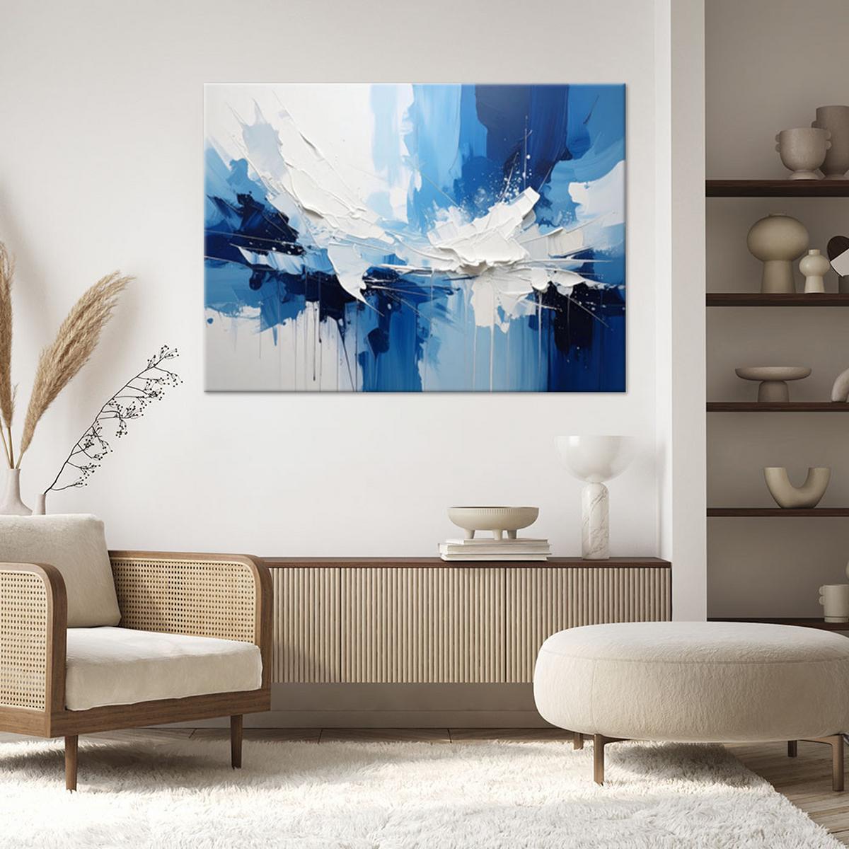 WANDBILD, Blaue Abstraktion mit dynamischen Lichtreflexen - Blau, Textil (100/70cm) - Feeby