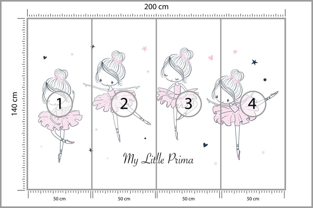 FOTOTAPETE für Kinderzimmer Kleine Ballerinen Tanzen Herzen Sterne 200x140 - Weiß, Papier (200/140cm) - Muralo
