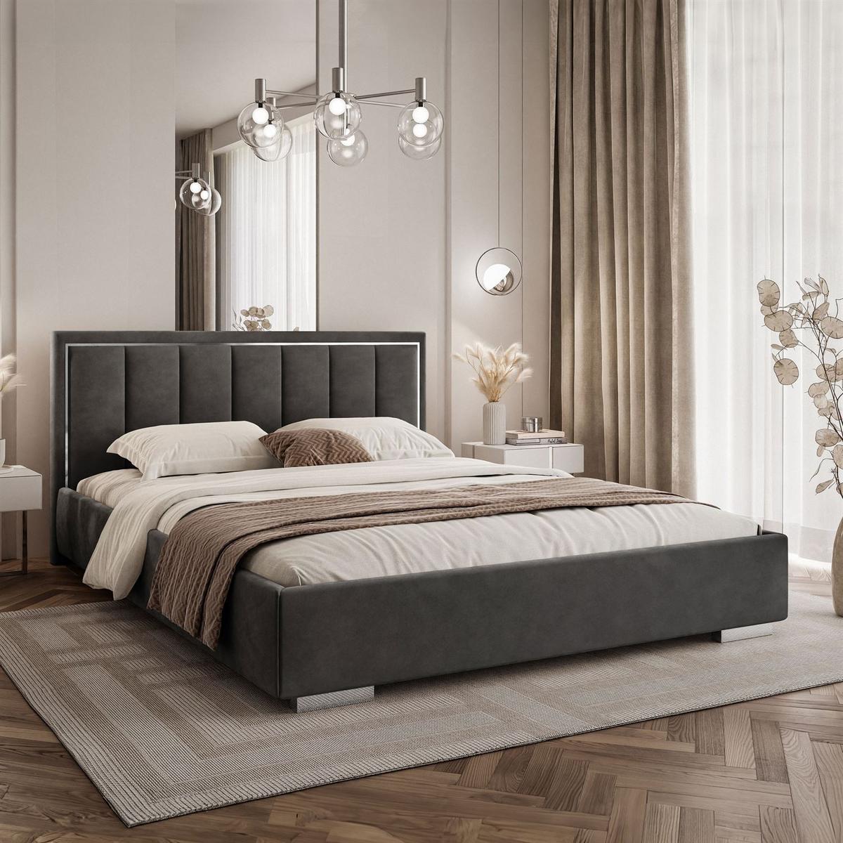 POLSTERBETT AURELIA SILVER mit Stauraum und Metallrahmen 120x200 Jasmine 96 - Hellgrau, Textil (120/200cm) - Lookway