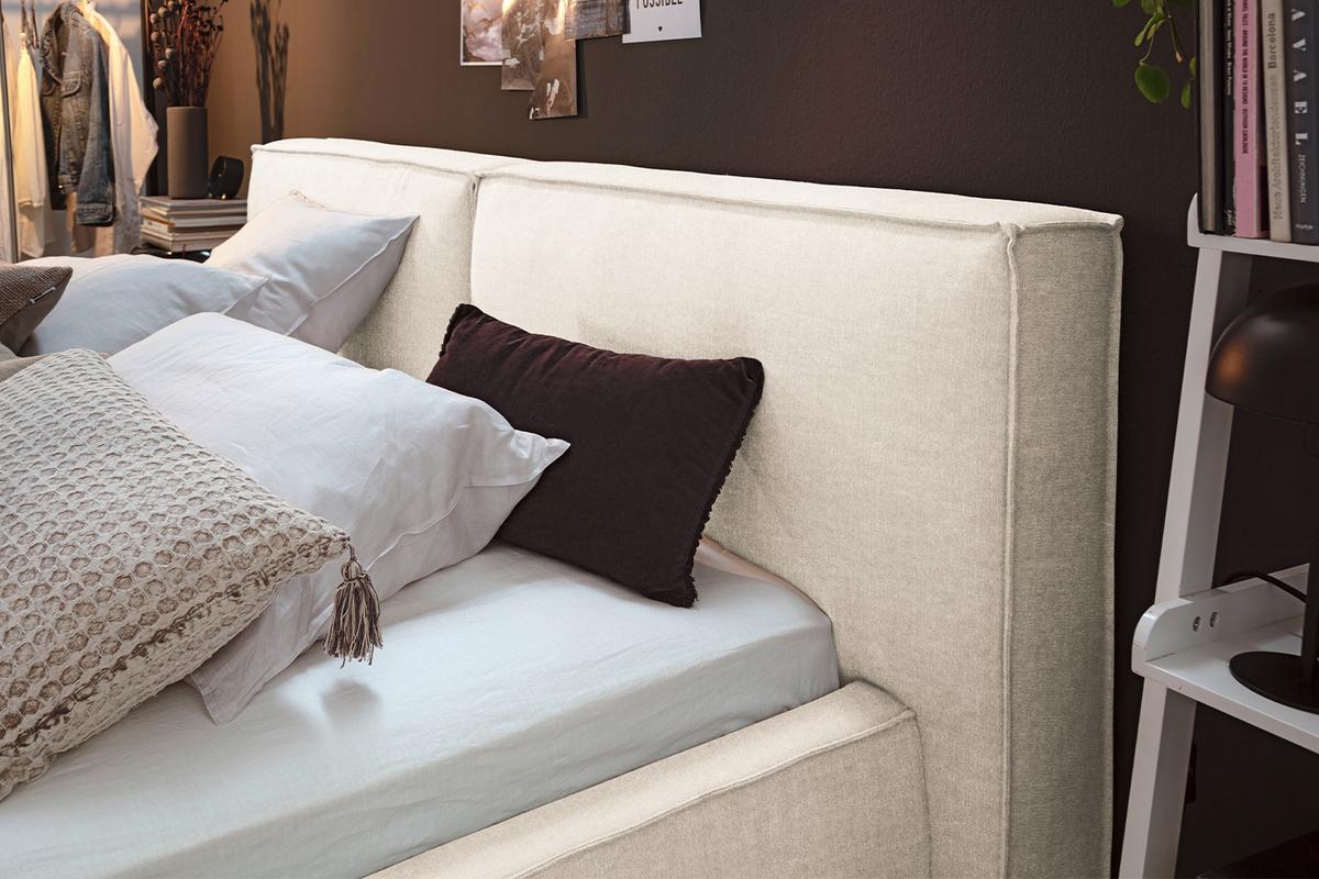 POLSTERBETT CARLO Cremeweiß Flachgewebe - Creme, Textil (180/200cm) - KAWOLA