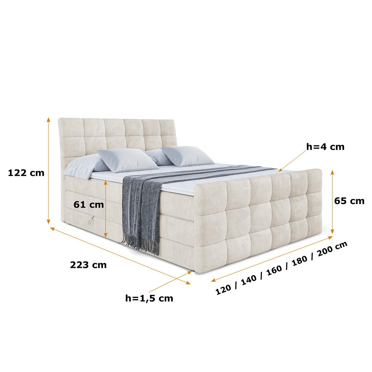 BOXSPRINGBETT BRUGO-Z KING - 180 x 200 - H3/H4 - Ecru - Ecru, Holzwerkstoff (180/200cm) - ALTDECOR