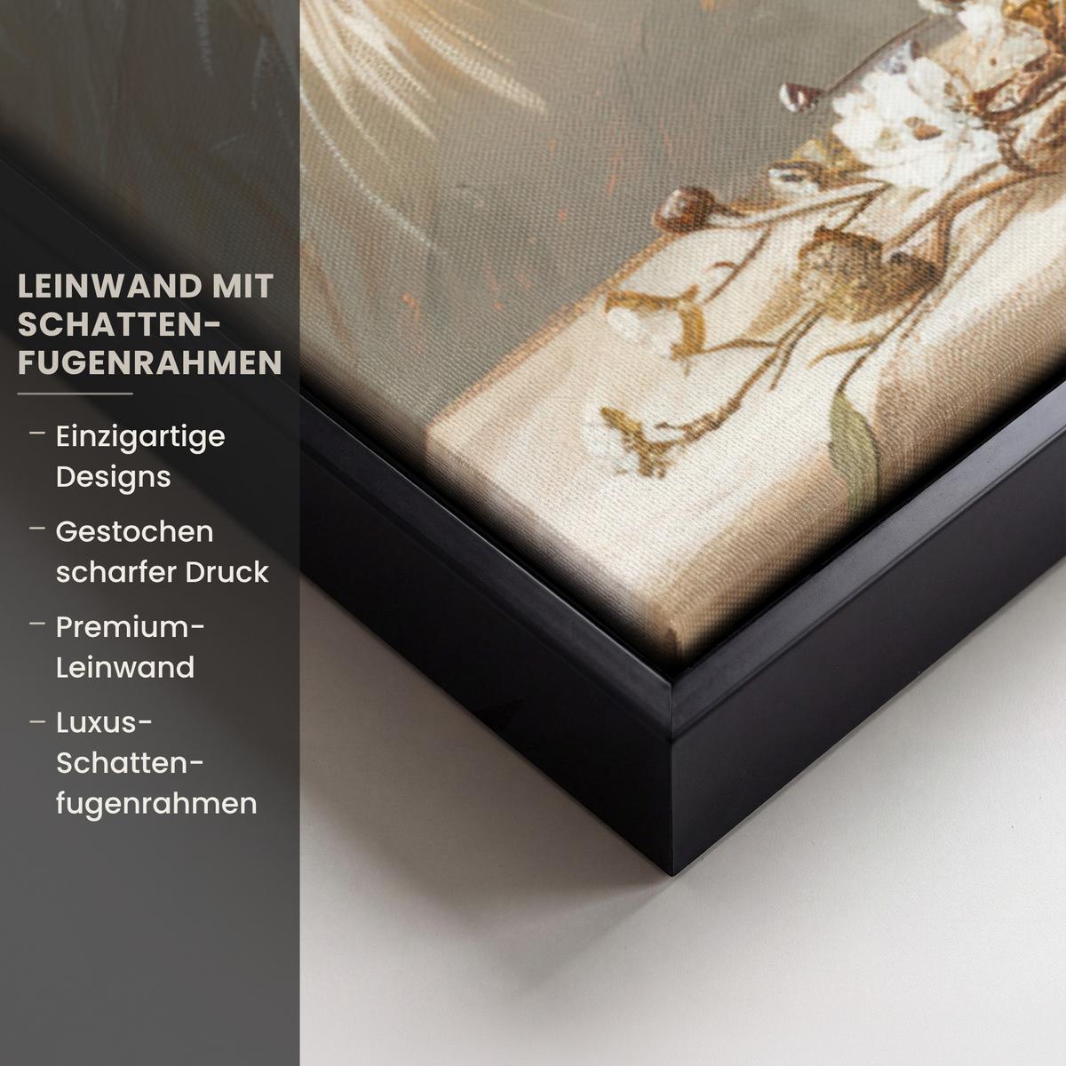 LEINWAND Bilder mit Rahmen - Blumen - Vase - Stilleben - Beige - 100x70 - Creme, Textil (100/70cm) - MuchoWow
