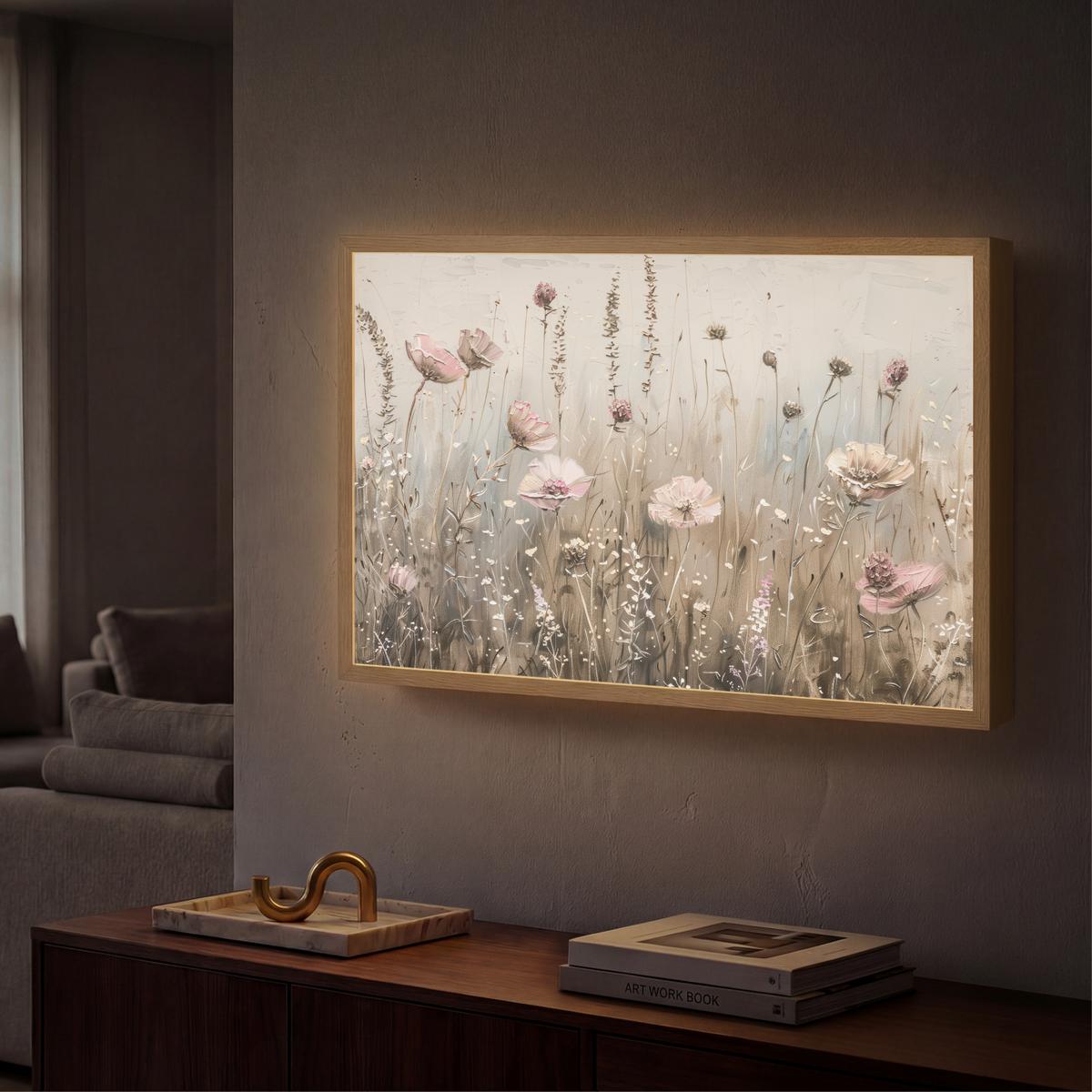 WANDLEUCHTE MIT AKKU Blumen - Rosa - Modern - Beige 60x40 cm - Altrosa, Holzwerkstoff (60/40/8cm) - OnlyWow
