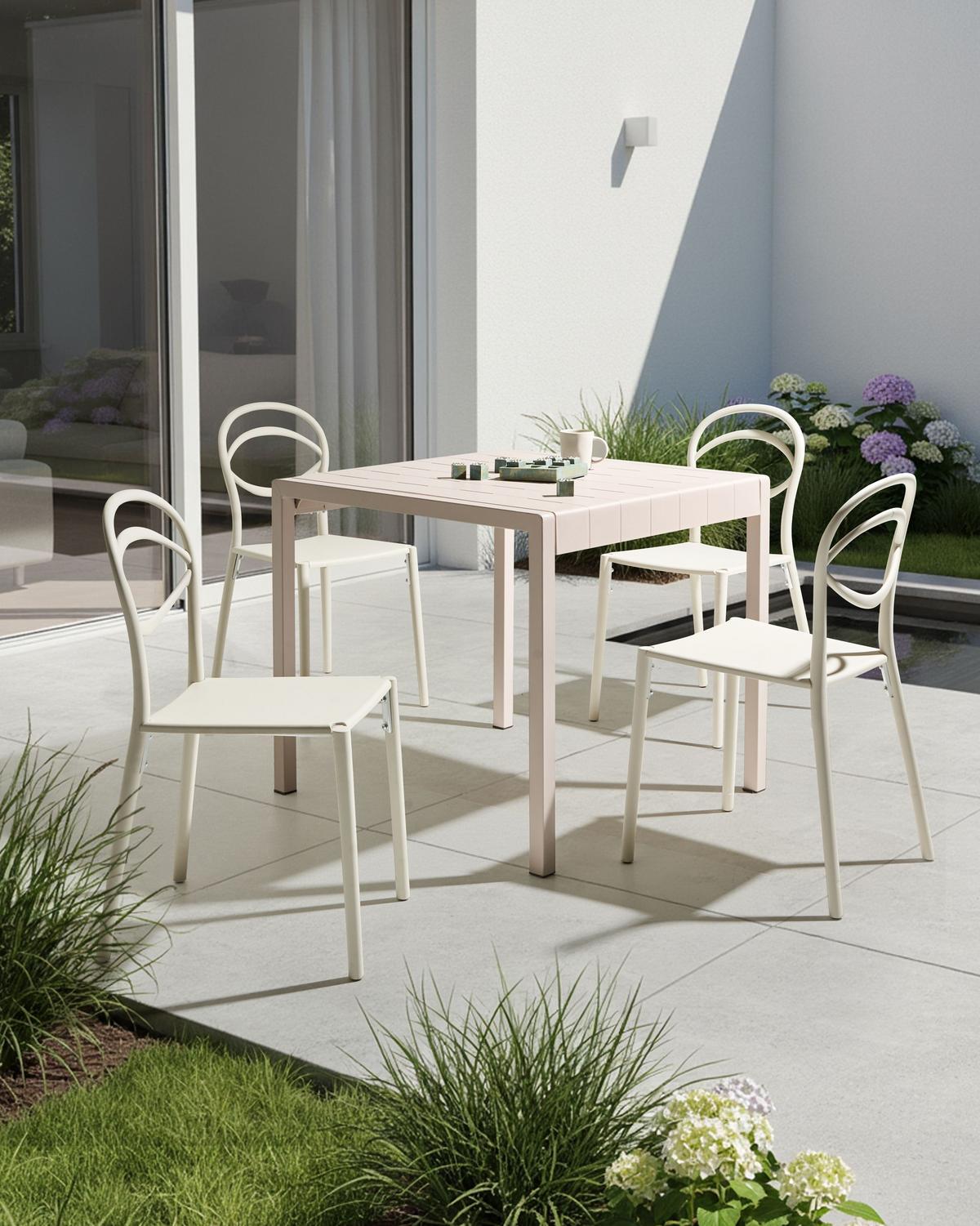 GARTENSTUHL 4er-Set Cremeweiß Covolo - Weiß, Kunststoff (50/86/52cm) - Beliani