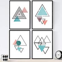 POSTER Set mit 4 Geometrische Nordischer Dreiecken im Pastelltönen A4 Schwarzer Rahmen - Schwarz, Papier (29.7/3cm) - Nacnic