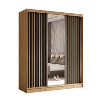SCHWEBETÜRENSCHRANK LAMELLO 180/216/61 cm 3-türig mit Spiegel Eiche Artisan - Schwarz/Eiche Artisan, Holzwerkstoff (180/216/61cm) - MASSENO