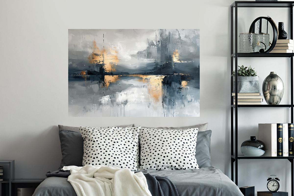 WANDTATTOO Kunst - Grau - Gold - Abstrakt Wandsticker 120x80 cm - Dunkelgrau, Kunststoff (120/80/0.1cm) - MuchoWow