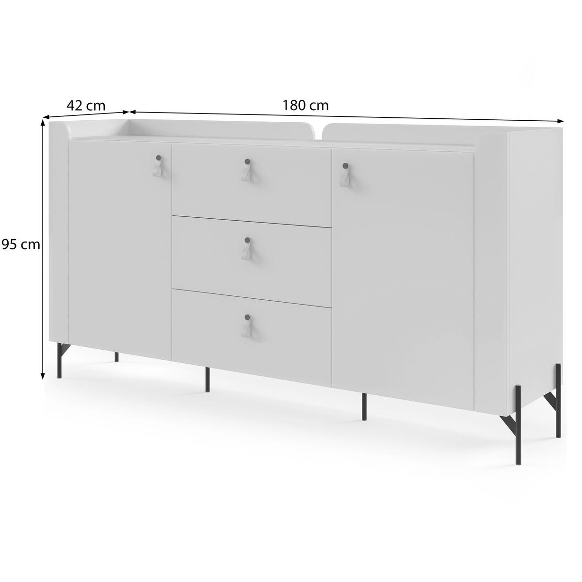 KOMMODE Sorella mit 2 Türen und 3 Schubladen, 180 cm, für Jugendzimmer, Porcini + Eiche Mavelie - Eichefarben/Cappuccino, Leder/Holzwerkstoff (180/95/42cm) - Beautysofa