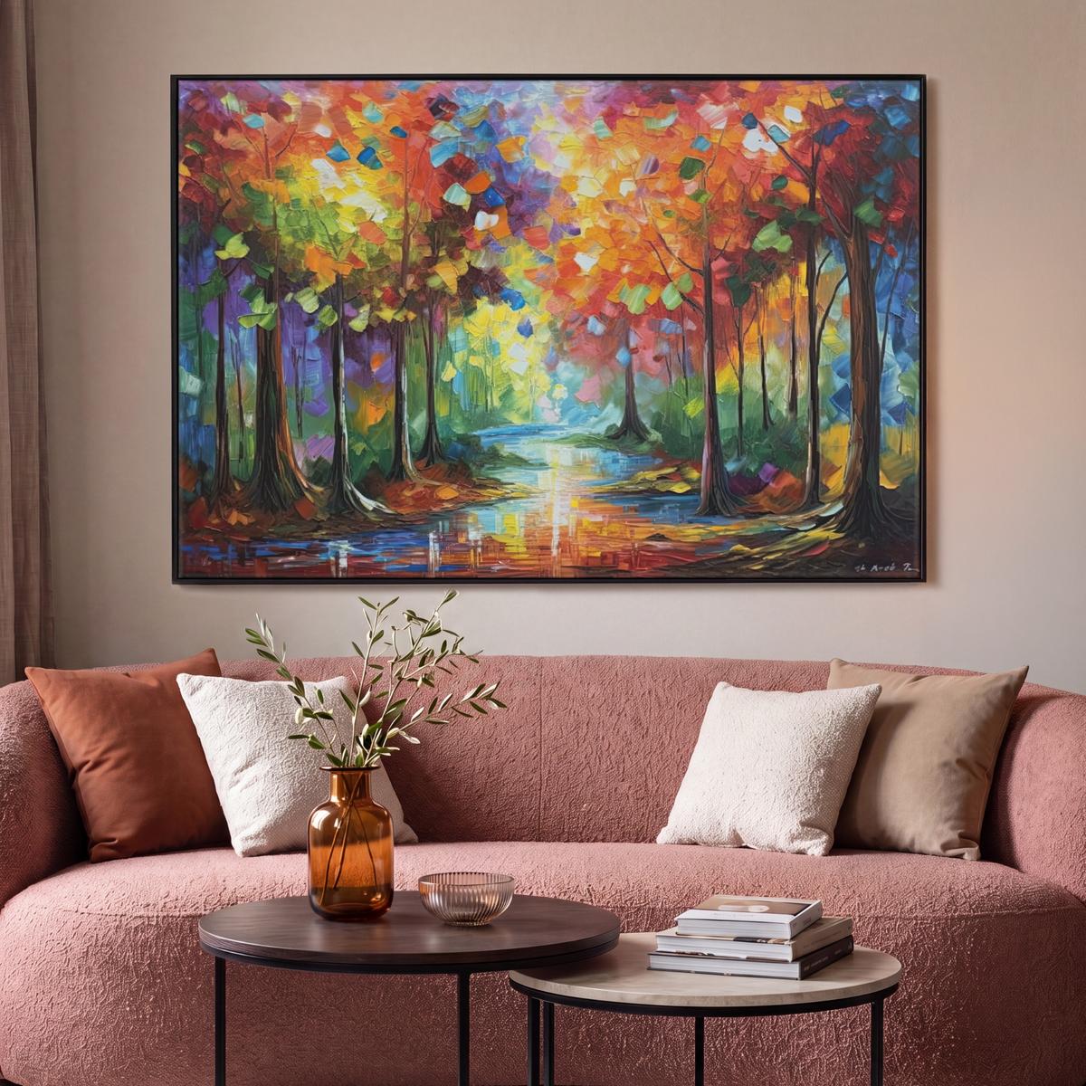LEINWAND Bilder mit Rahmen - Landschaft - Wald - Farben - Natur - 120x80 - Multicolor, Textil (120/80cm) - MuchoWow