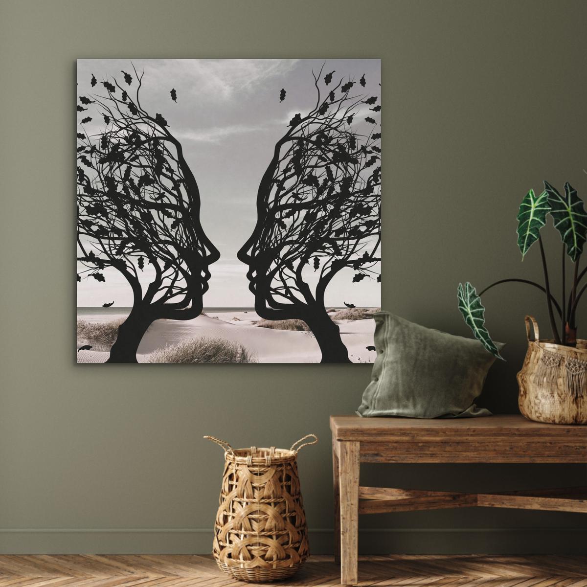 AKUSTIKBILD Strand - Meer - Menschen - Baum - Moderne Kunst Akustikpaneele 90x90 cm - Hellgrau, Kunststoff (90/90/0.9cm) - MuchoWow