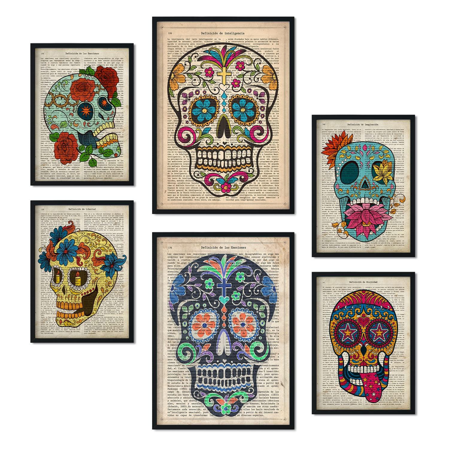 POSTER Set Mit 6 Vintage Skulls Sammlung A3 & A4 Rahmenlos - Klar, Papier (29/3cm) - Nacnic