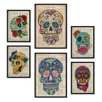 POSTER Set Mit 6 Vintage Skulls Sammlung A3 & A4 Rahmenlos - Klar, Papier (29/3cm) - Nacnic