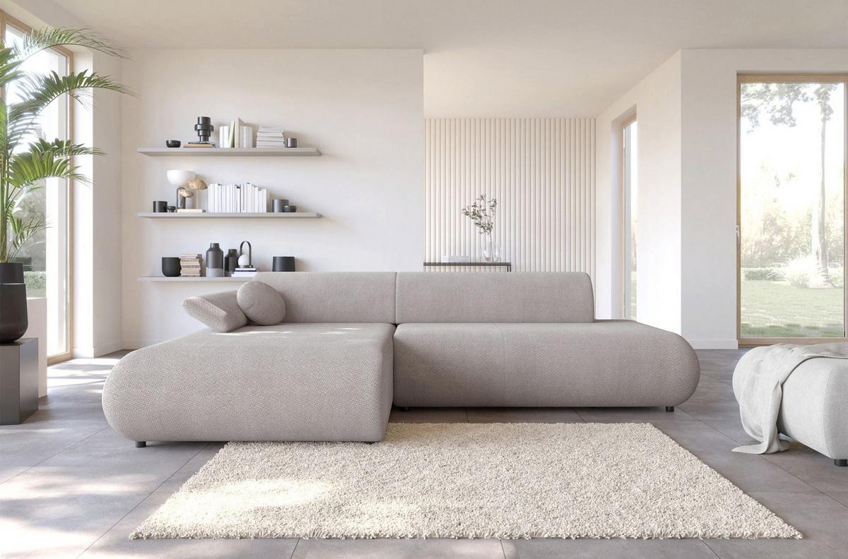ECKSOFA Armone Hellgrau Chenille - Hellgrau/Schwarz, Kunststoff/Textil (286/173.5cm) - Selsey