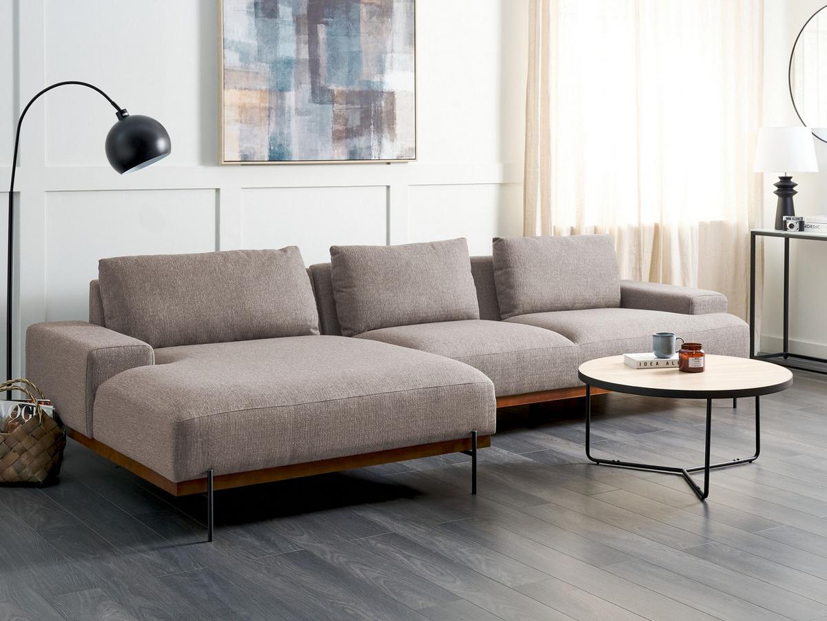 3-SITZER-ECKSOFA hellbraun linksseitig Mariferd - Hellbraun/Dunkelbraun, Textil (316/146cm) - Beliani