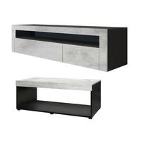 WOHNZIMMERSET Berlin Beton Oxid Optik - Hellgrau, Holzwerkstoff (155/46/40cm) - Vladon
