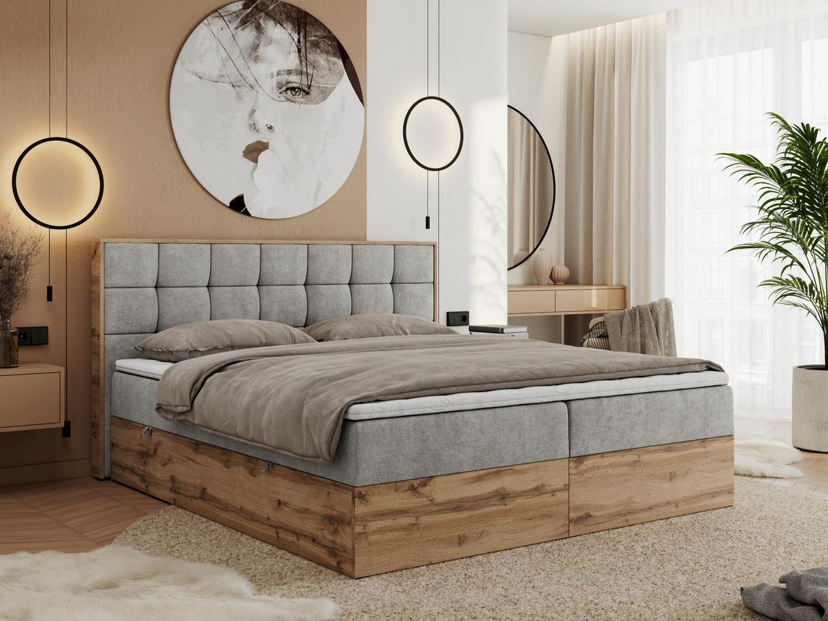 BOXBETT ALBERO 1 - 160/200 Grau Struktur - H4 - Grau, Holz/Textil (160/200cm) - MKS