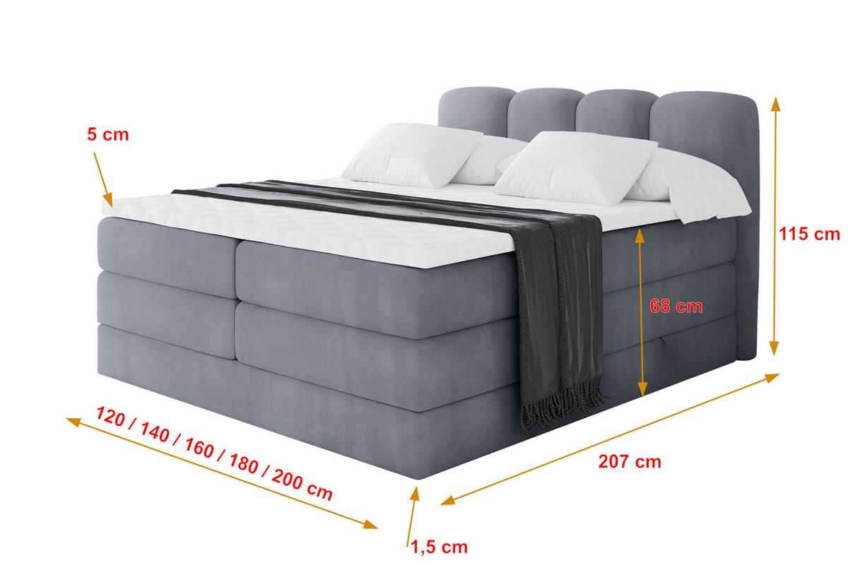 BOXBETT mit Matratze H3|H4 - NINA KING - 180x200 cm - Grau - Anthrazit, Holzwerkstoff (180/200cm) - ALTDECOR