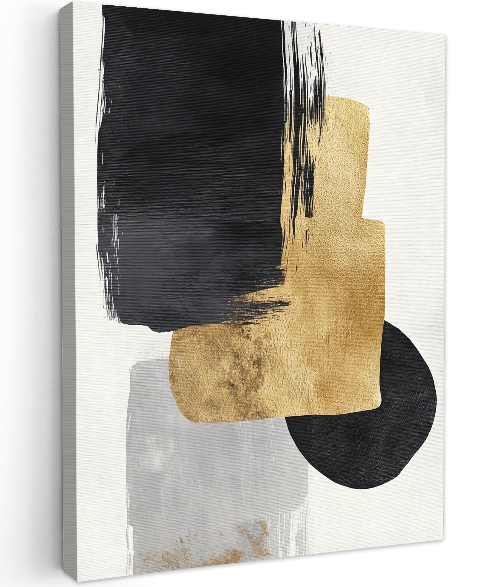 LEINWANDBILD Gold - Rechtecke - Kreise - Abstrakt Room Decor 30x40 cm - Weiß, Textil (30/40cm) - MuchoWow