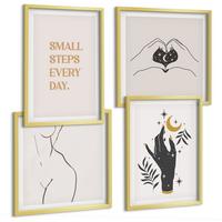 BILDER SET 4er Set - 50x50 cm & 40x60 cm Goldrahmen - Minimalistische Boho-Illustrationen - Goldfarben, Kunststoff (50/50cm) - TULUP