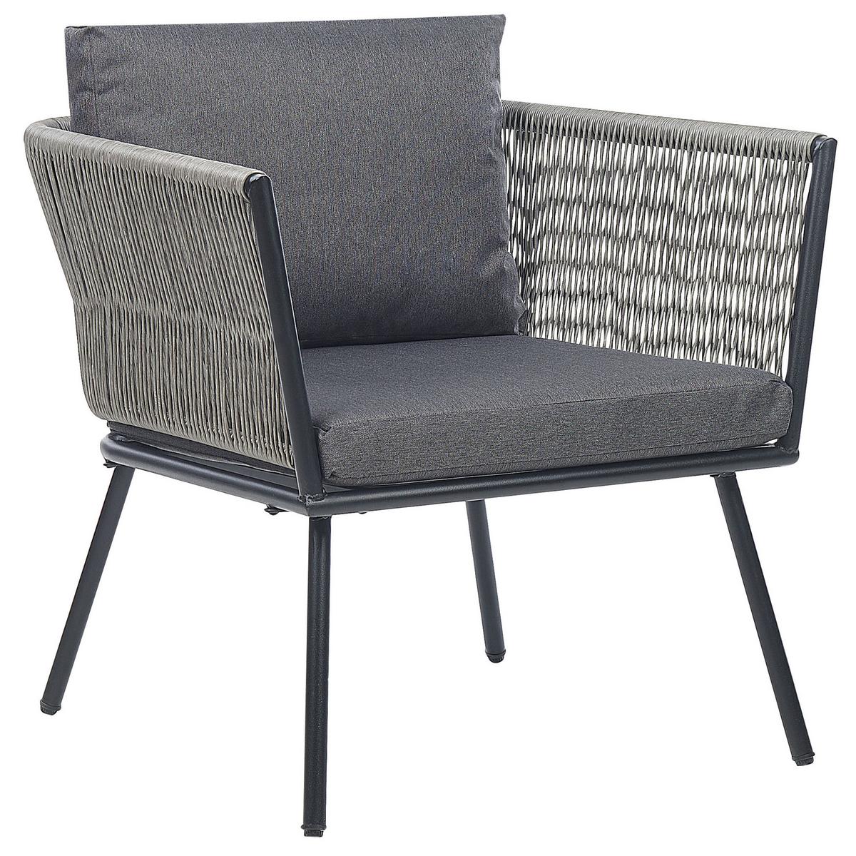 BALKONSET 2-Sitzer Rattan hellgrau Auflagen grau Gargano - Schwarz/Grau, Kunststoff/Textil - Beliani