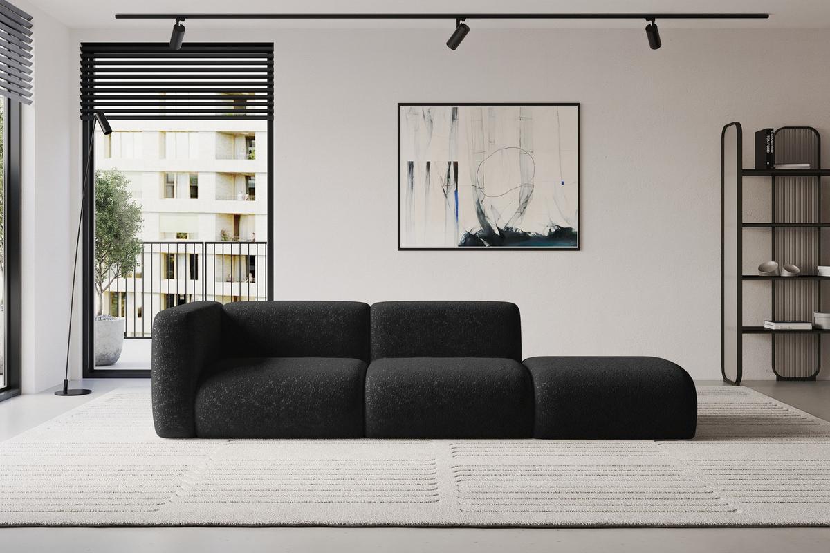 SOFA Ottomane Links MIRA-S3 296x89x70 Schwarz Velours - Schwarz, Holzwerkstoff/Kunststoff (296/70/89cm) - ALTDECOR