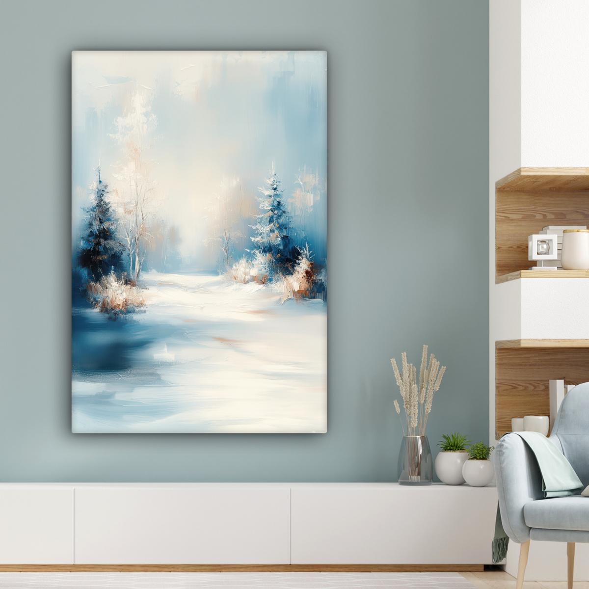 LEINWANDBILD Wald - Winter - Natur - Abstrakt - Schnee Deko XXL 80x120 cm - Weiß, Textil (80/120cm) - MuchoWow