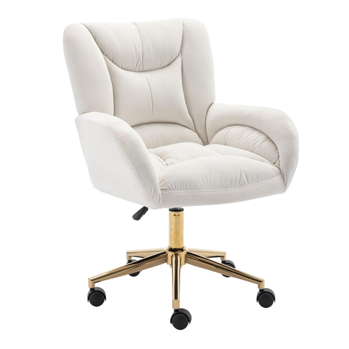 BÜROSTUHL Samt Höhenverstellbar Goldene Beine - Creme, Textil (64/92.5/62cm) - Urban Meuble