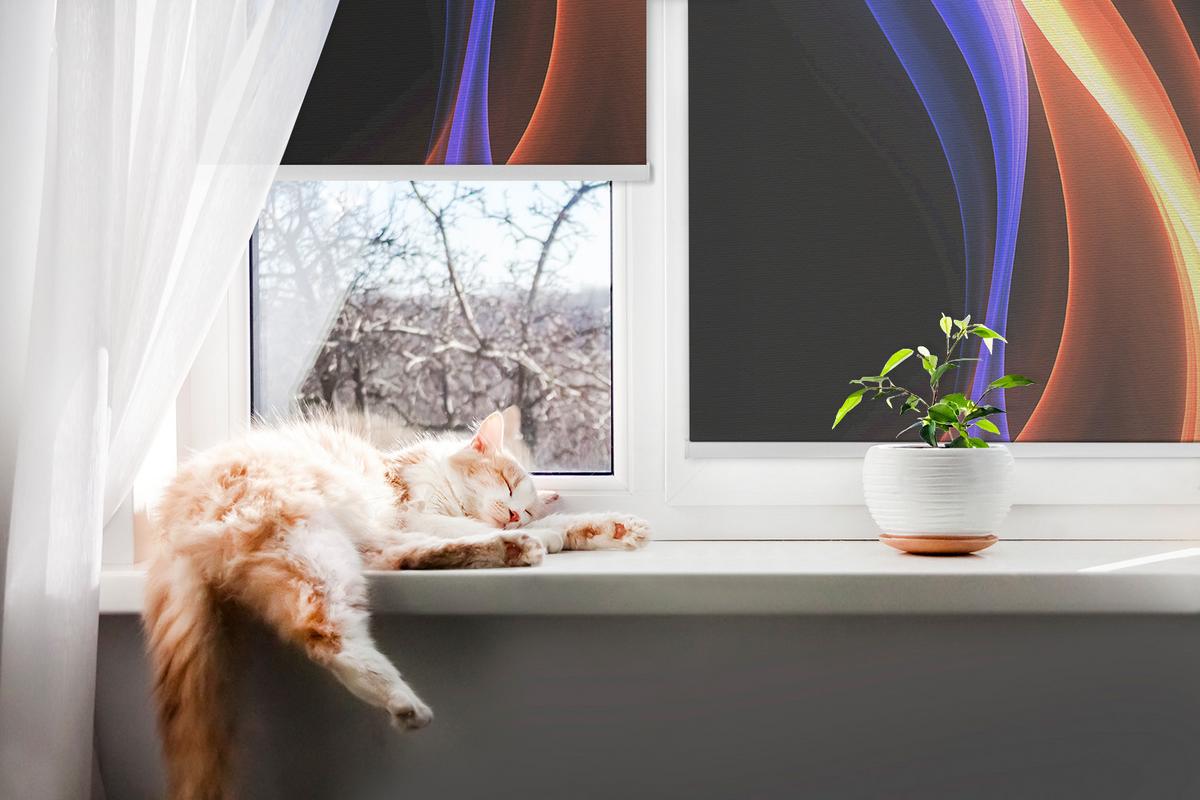 INNENROLLO - Fensterrollo - Rollo - 110x140 cm - Orange-Blau-Animation - Orange, Kunststoff (110/140/0.5cm) - TULUP
