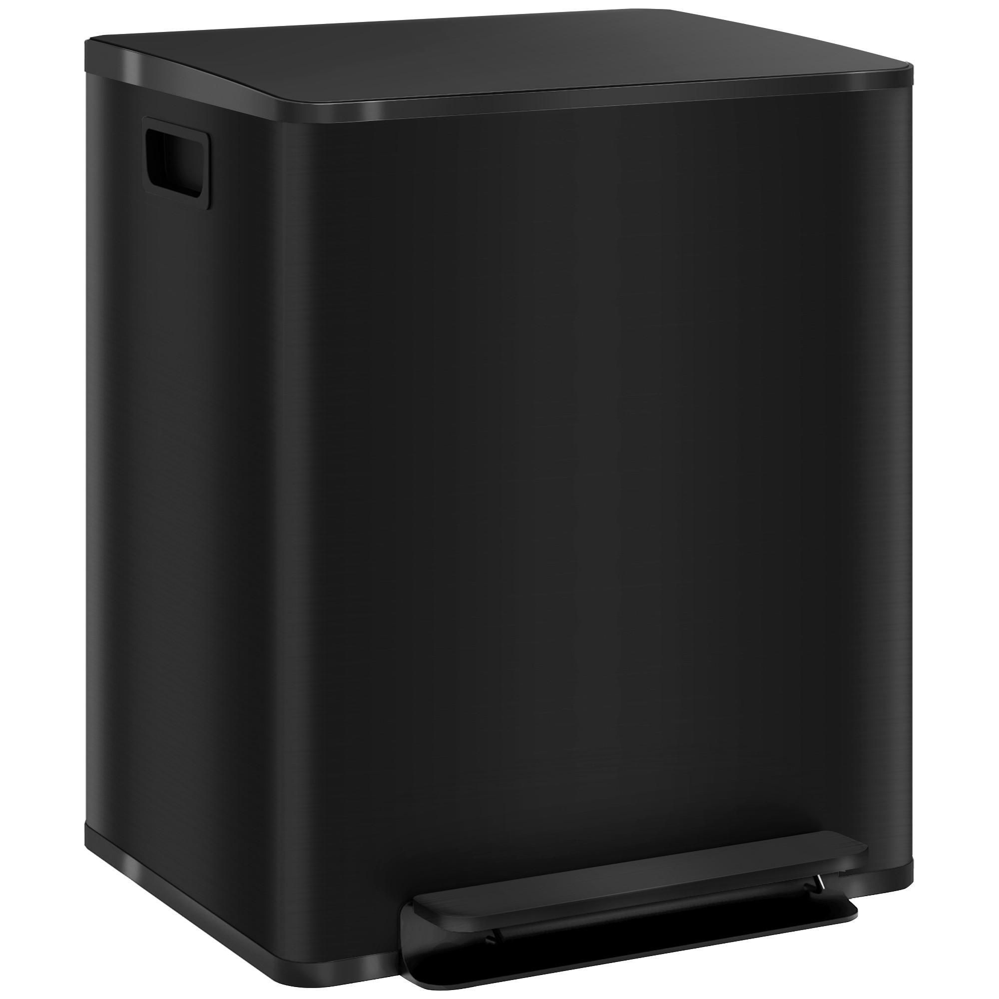 MÜLLEIMER 2 x 25L Treteimer mit Deckel, Fußpedal, Inneneimer, Edelstahl - Schwarz, Metall (37.5/56/47.7cm) - HOMCOM