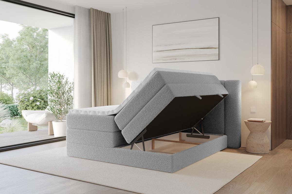 BOXSPRINGBETT mit Matratze H3/H4 - EVON KING - 180x200 cm Hellgrau - Hellgrau, Holzwerkstoff (180/200cm) - ALTDECOR