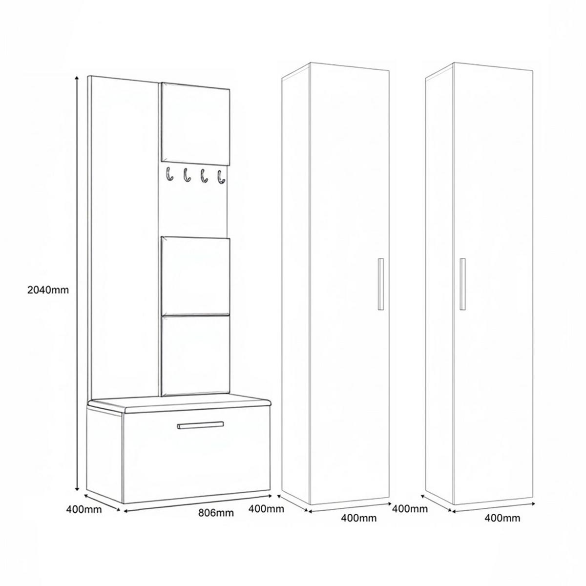 GARDEROBENSCHRANK MODULO 160,6/204/40 cm Modern Garderobe-Set Schwarz - Schwarz/Grau, Holzwerkstoff (160.6/204/40cm) - MASSENO