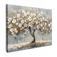 LEINWANDBILD Baum - Blumen - Weiß - Natur - Kunst Wandbild 40x30 cm - Weiß, Textil (40/30cm) - MuchoWow