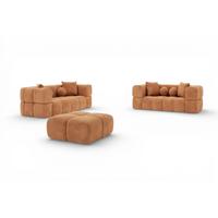 SOFASET Vega 3-2 Inkl. Hocker - Rotbraun, Holzwerkstoff/Textil (250/77/103cm) - Fun Möbel