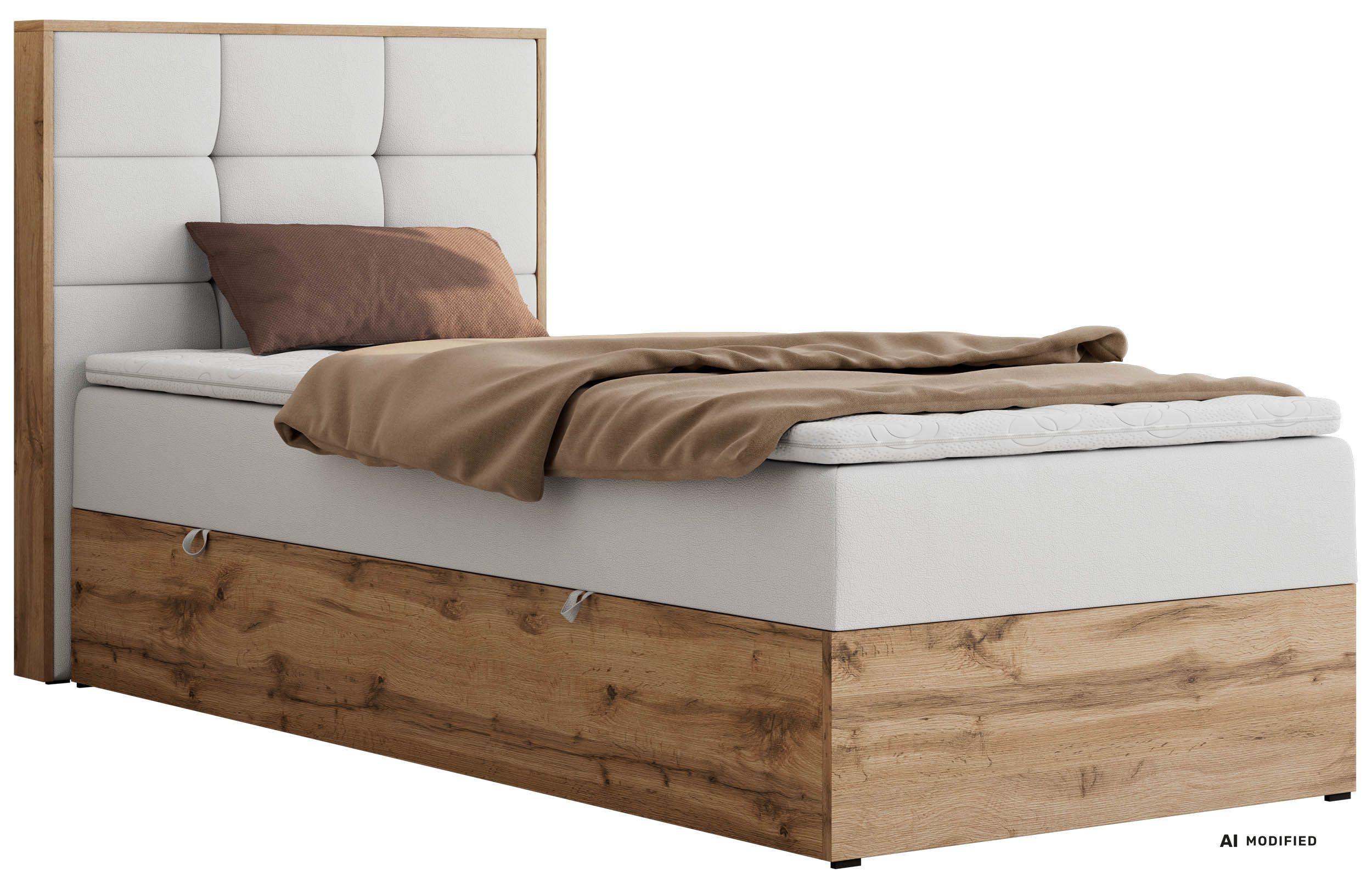 BOXBETT ALBERO 1 90/200 - Weiß Kunstleder - Topper Visco - H3 - Links - Schwarz/Weiß, Kunststoff/Textil (90/200cm) - MKS