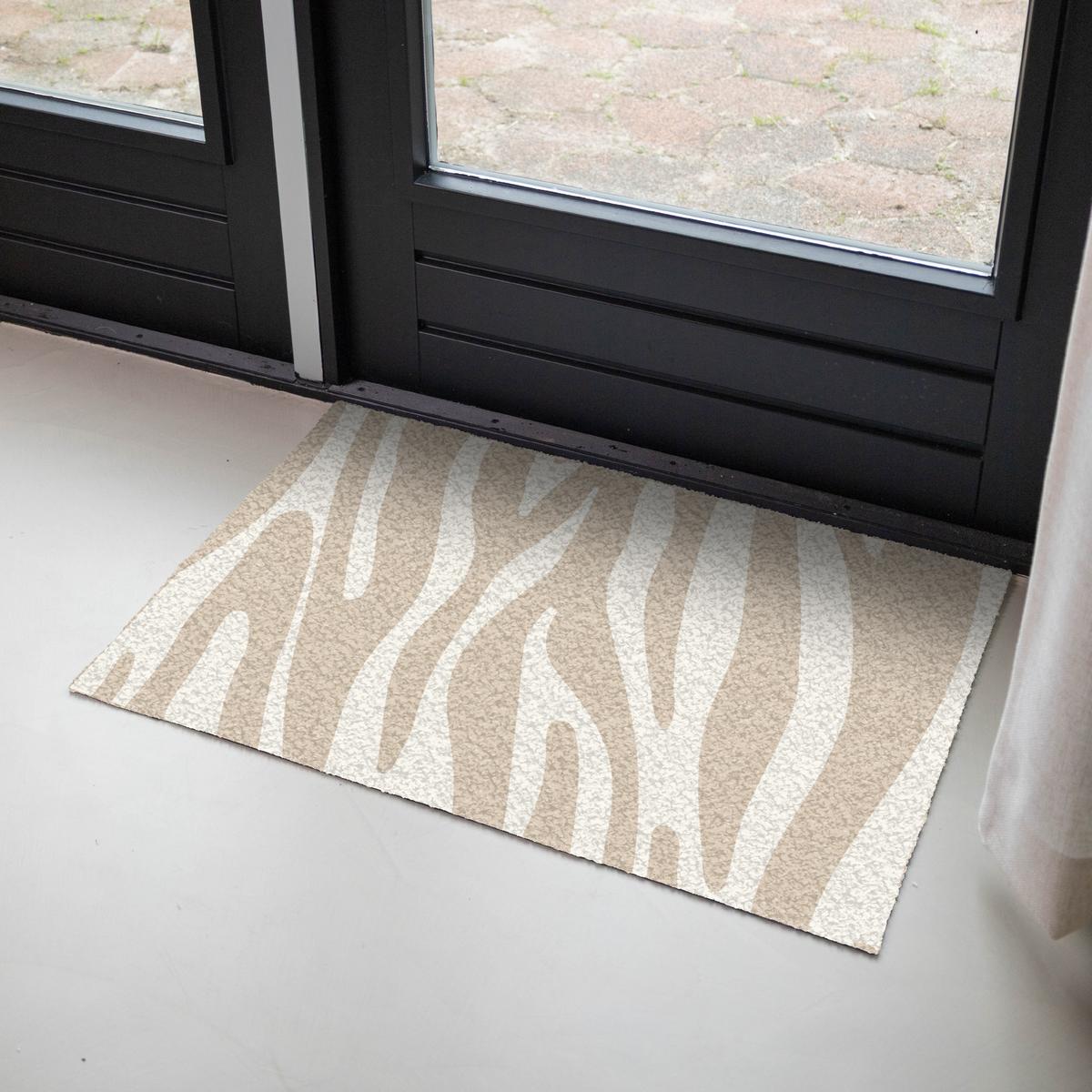 FUSSMATTE Zebramuster - Beige - Weiß - Tiermuster Schmutzfänger 90x60 cm - Beige, Kunststoff (90/0.4cm) - MuchoWow