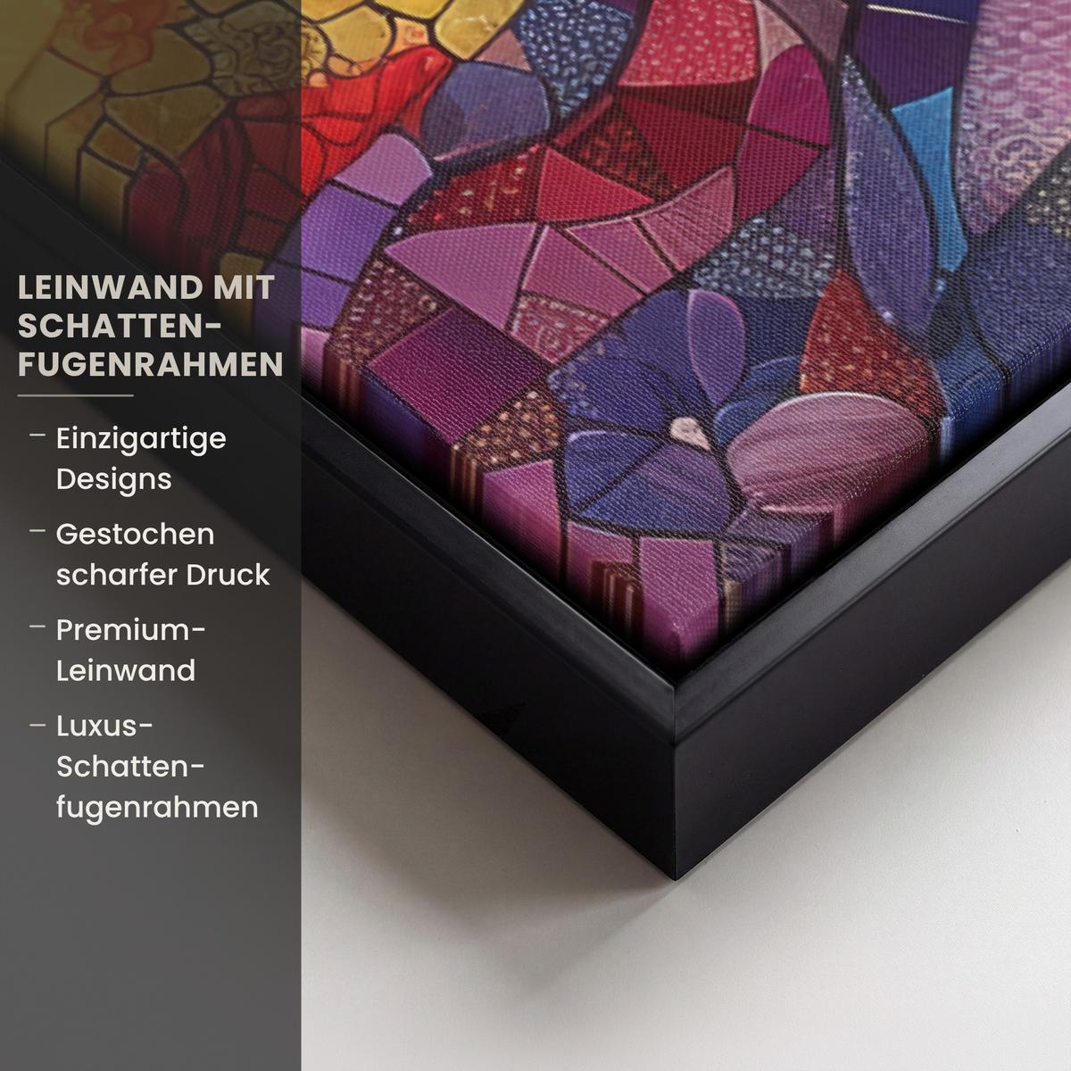LEINWAND Bilder mit Rahmen - Kunst - Baum des Lebens - Blumen - Hippie - 40x60 - Dunkelblau, Textil (40/60cm) - MuchoWow