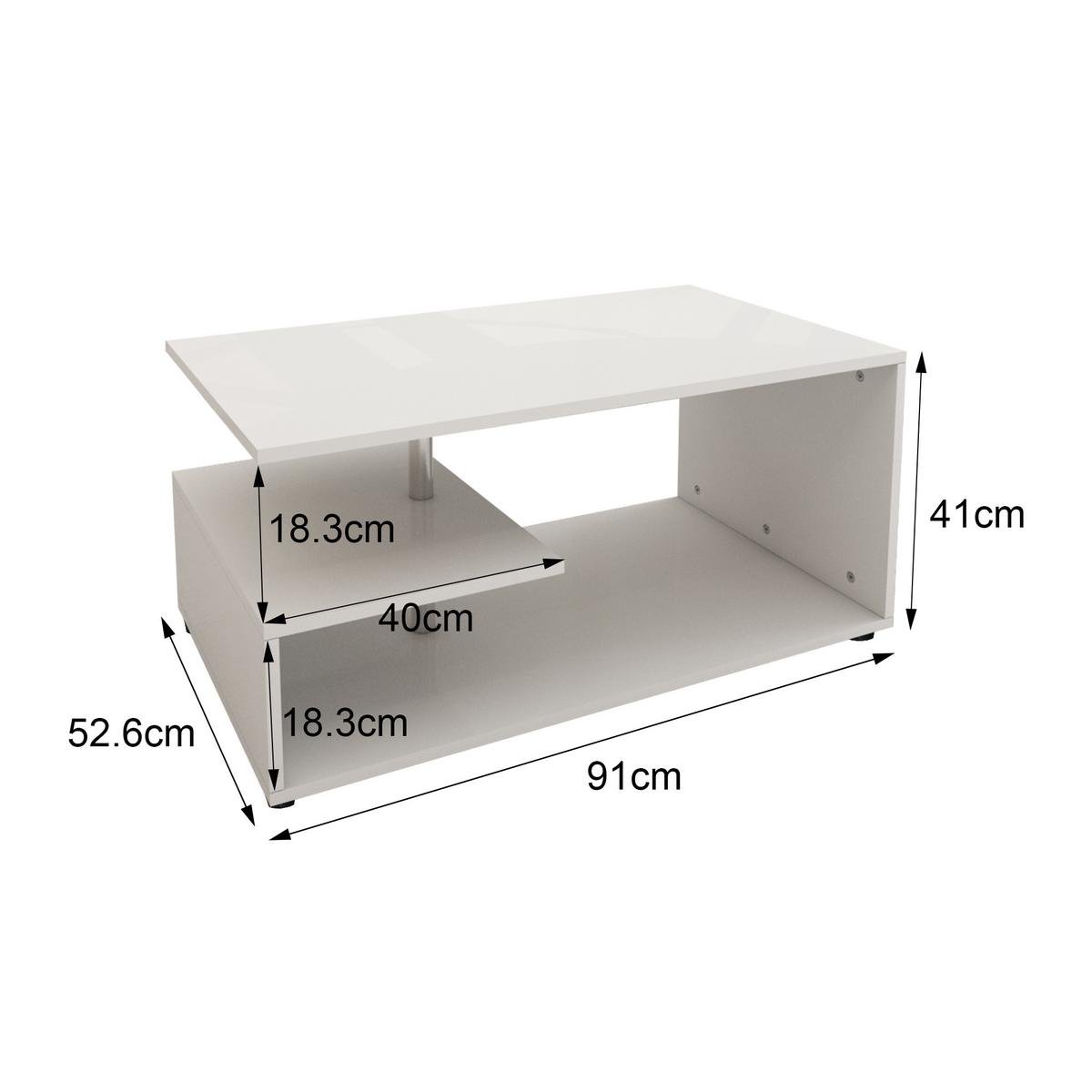 COUCHTISCH Weiß 91x41x52,6 cm Holz mit Metall Dekostange - Weiß, Holzwerkstoff (52.6/91/41cm) - ML-DESIGN