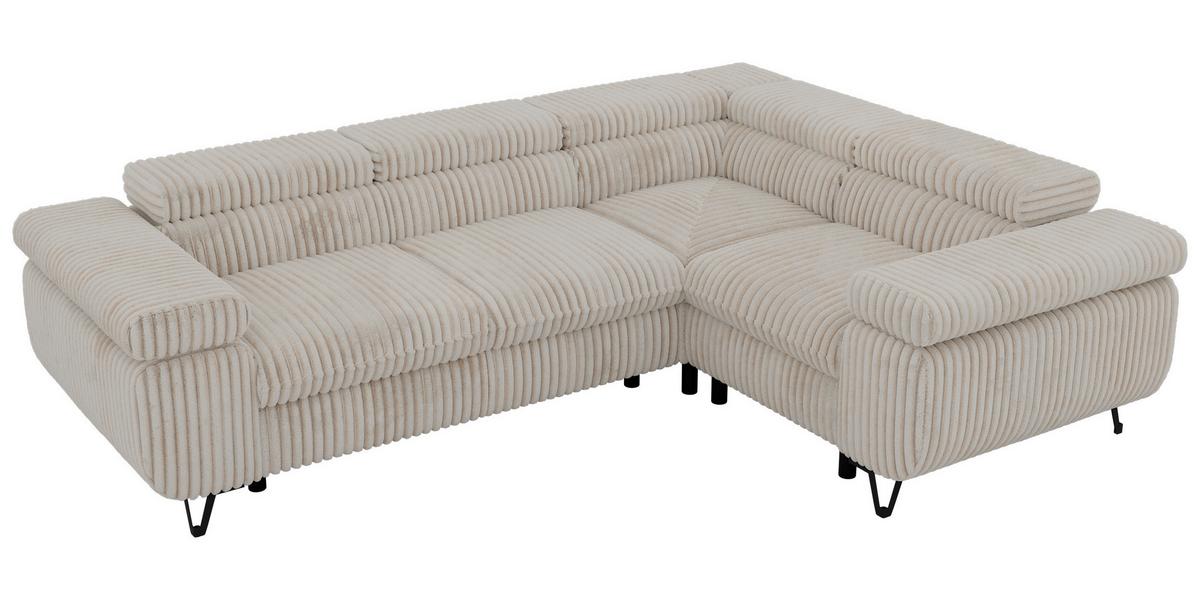 ECKSOFA ORSO L Beige Cord - Rechts Seite - Beige/Creme, Textil/Metall (268/197cm) - MKS