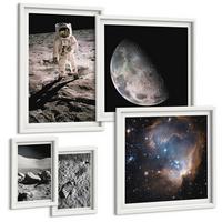 BILDER SET 5er Set - 50x50 cm & 20x30 cm & 40x60 cm Weißer Rahmen - Astronautenfoto vom Mond - Weiß, Kunststoff (40/60cm) - TULUP