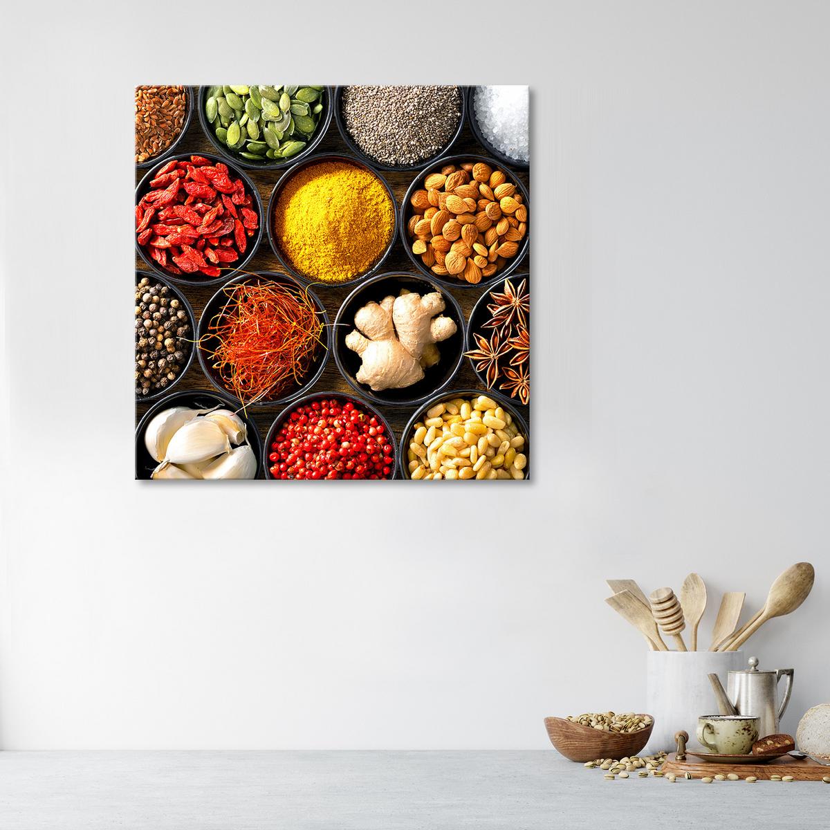 WANDBILD gewürze für das küchen essen - Multicolor, Textil (30/30cm) - Feeby