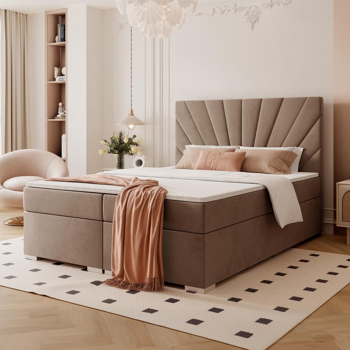 BOXBETT 160x200 cm mit Topper - Braun, Holzwerkstoff/Textil (120/200cm) - Idohome