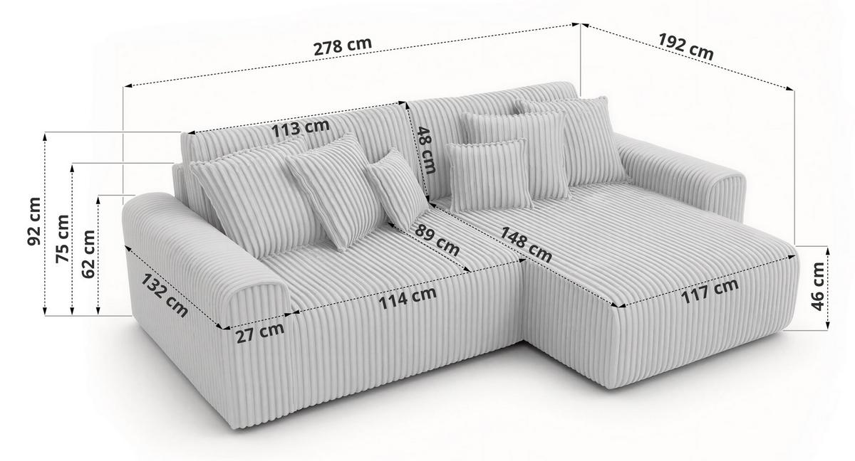 ECKSOFA ELARA L Hellbraun Cord - Hellbraun/Schwarz, Kunststoff/Textil (278/192cm) - MKS