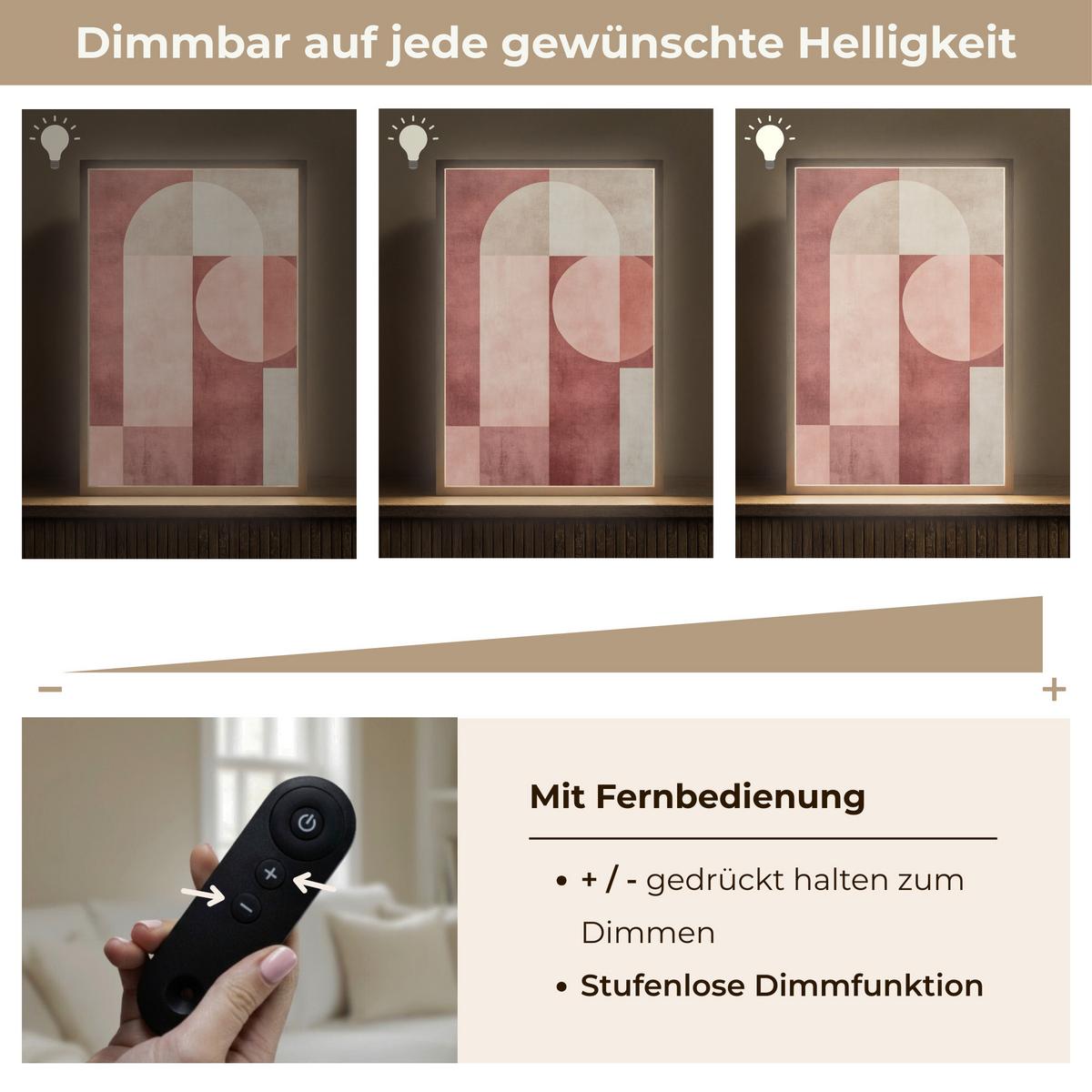 WANDLEUCHTE MIT AKKU Figuren - Abstrakt - Rosa 40x60 cm - Altrosa, Holzwerkstoff (40/60/8cm) - OnlyWow