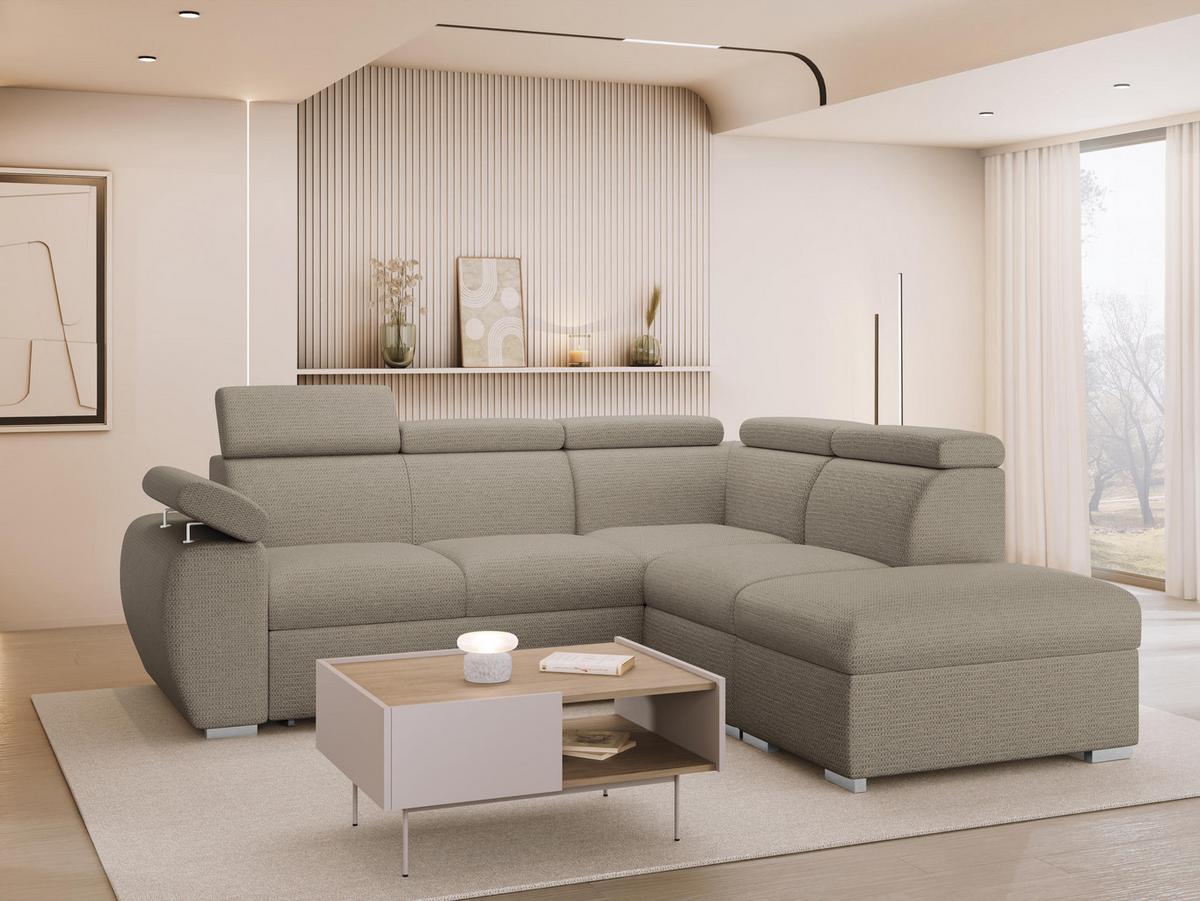 ECKSOFA Boston 2RR1P, Seite: Rechts 2R+R+1P(65)+PUFAP - Kaschmir/Silberfarben, Holz/Textil (260/230cm) - MIRJAN24