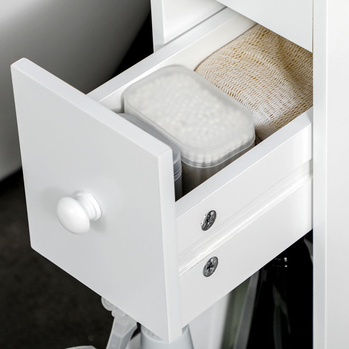 BADEZIMMERSCHRANK mit Rollen, Nischenschrank mit 2 Schubladen, offenem Fach - Schwarz/Weiß, Holz/Kunststoff (49.5/66/16cm) - HOMCOM