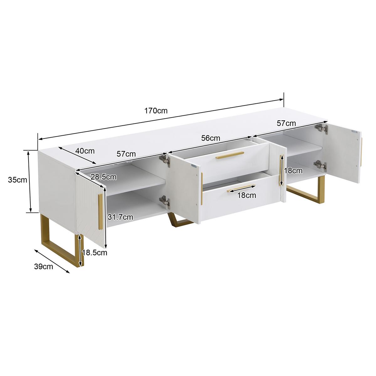 SIDEBOARD im minimalistischen Design, 170/40/53.5cm - Weiß, Holzwerkstoff/Metall (40/54/170cm) - Urban Meuble