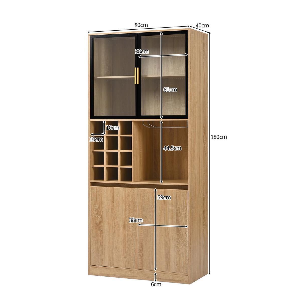 VITRINE mit Weinregal und LED - Hellbraun, Glas/Holzwerkstoff (40/180/80cm) - Urban Meuble