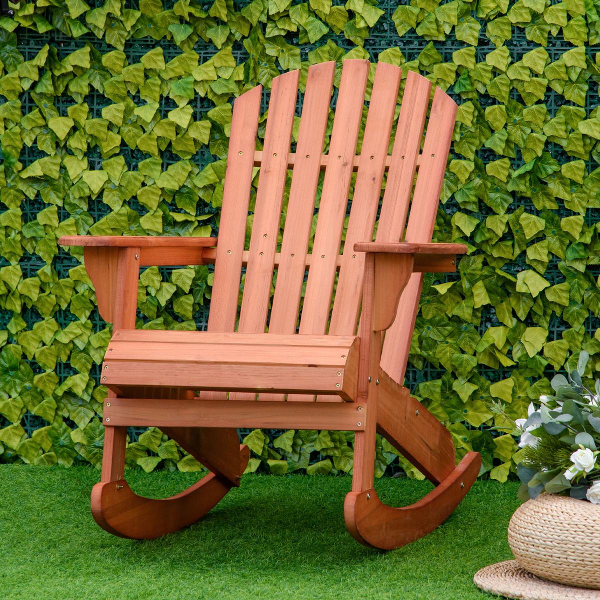 ADIRONDACK Gartenstuhl Schaukelstuhl Schaukelsessel Balkonstuhl Natur - Naturfarben, Holz (94/97/77cm) - Outsunny