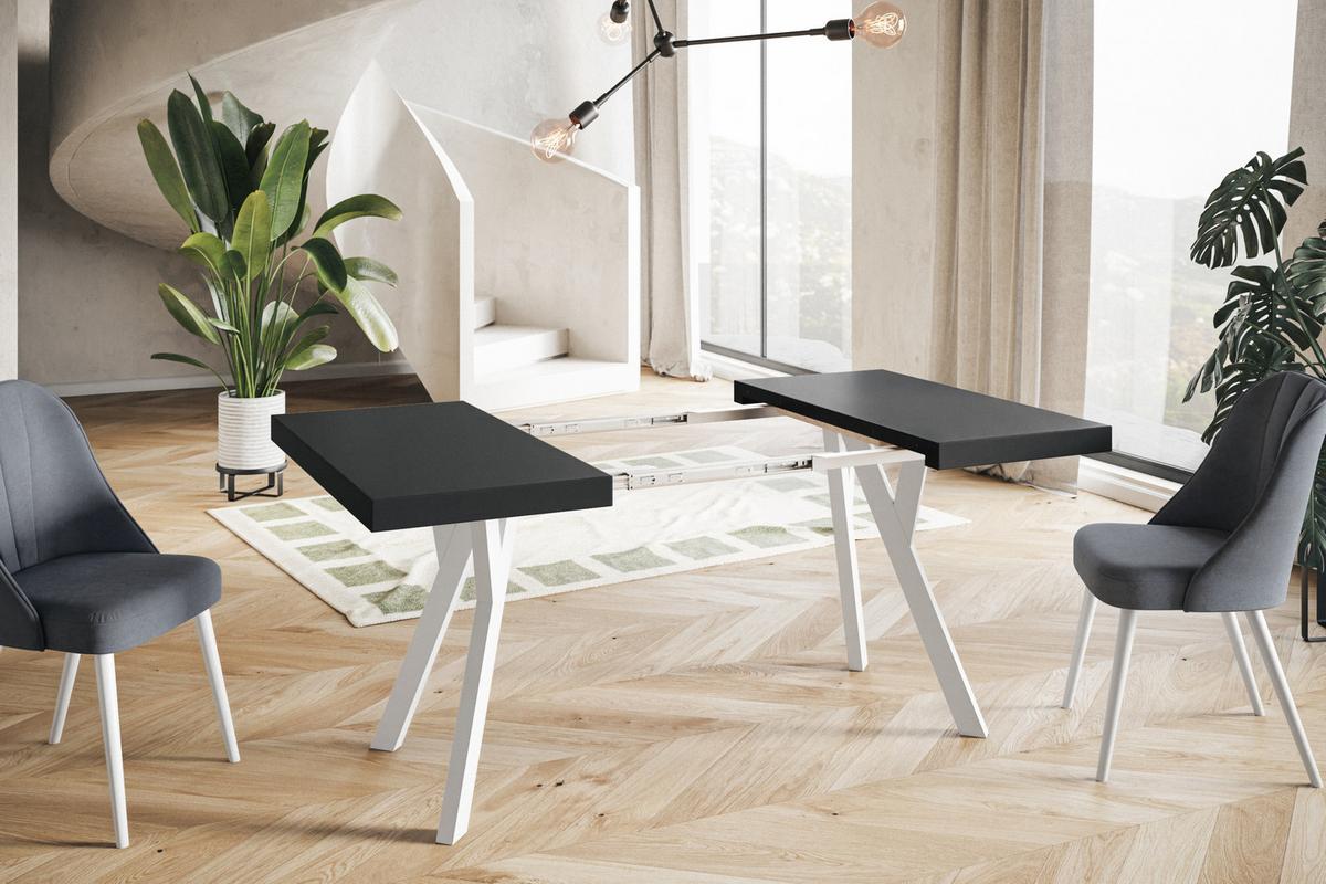 QUADRATISCHER Esstisch ausziehbar – Moderner Wohnzimmertisch und Küchentisch – Tisch mit Holzbeinen, Durchmesser 90 - 190 cm - Farbe Schwarz - Schwarz/Weiß, Holzwerkstoff (90/90/77cm) - Alpi-Möbel